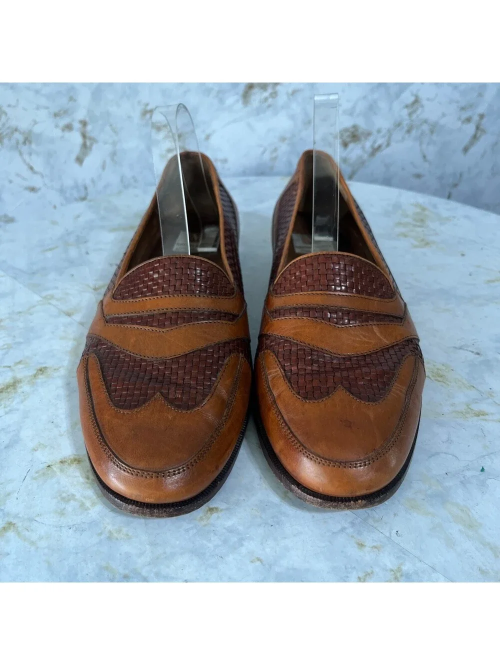 Bruno Magli Mens Size 9.5M Shoes Brown Leather Woven Comfort Moc Penny Loafers